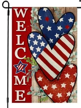 Welcome Patriotic Heart Garden Flag - Red, Blue, White